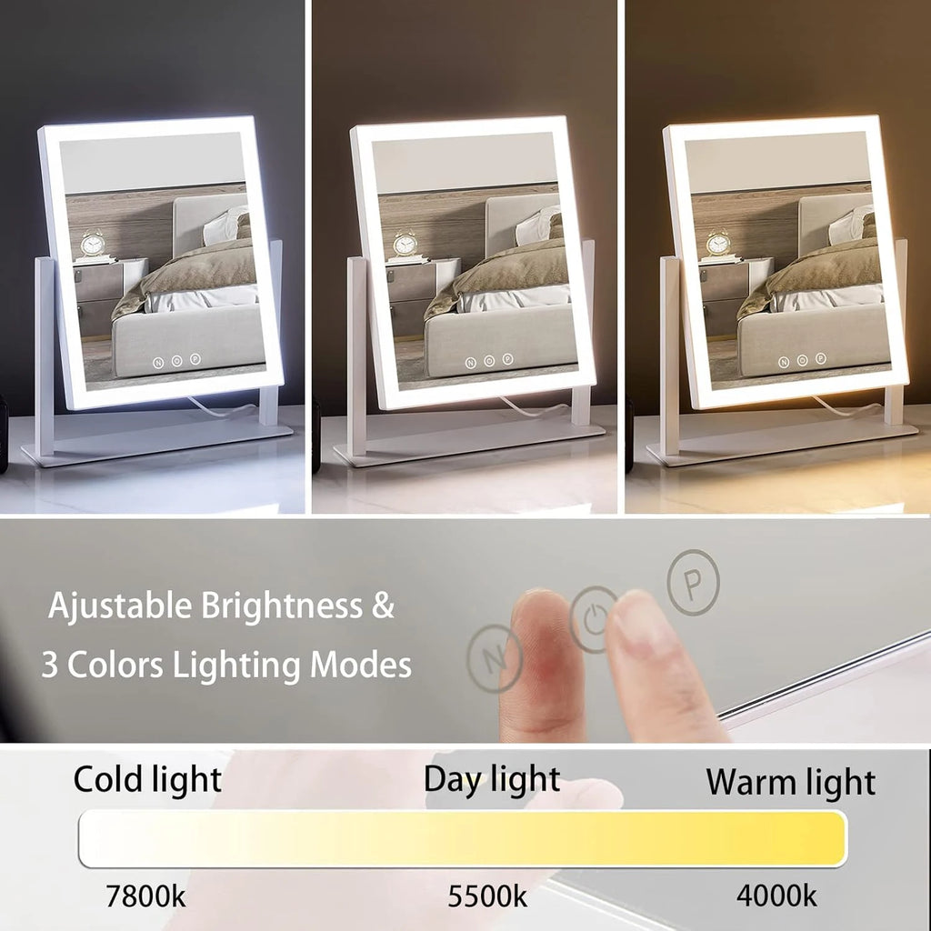 Hollywood Vanity Mirror with 10X Magnifier, 3-Color Lighting Dimmable Lighted Makeup Mirror with Smart Touch and 360° Rotation