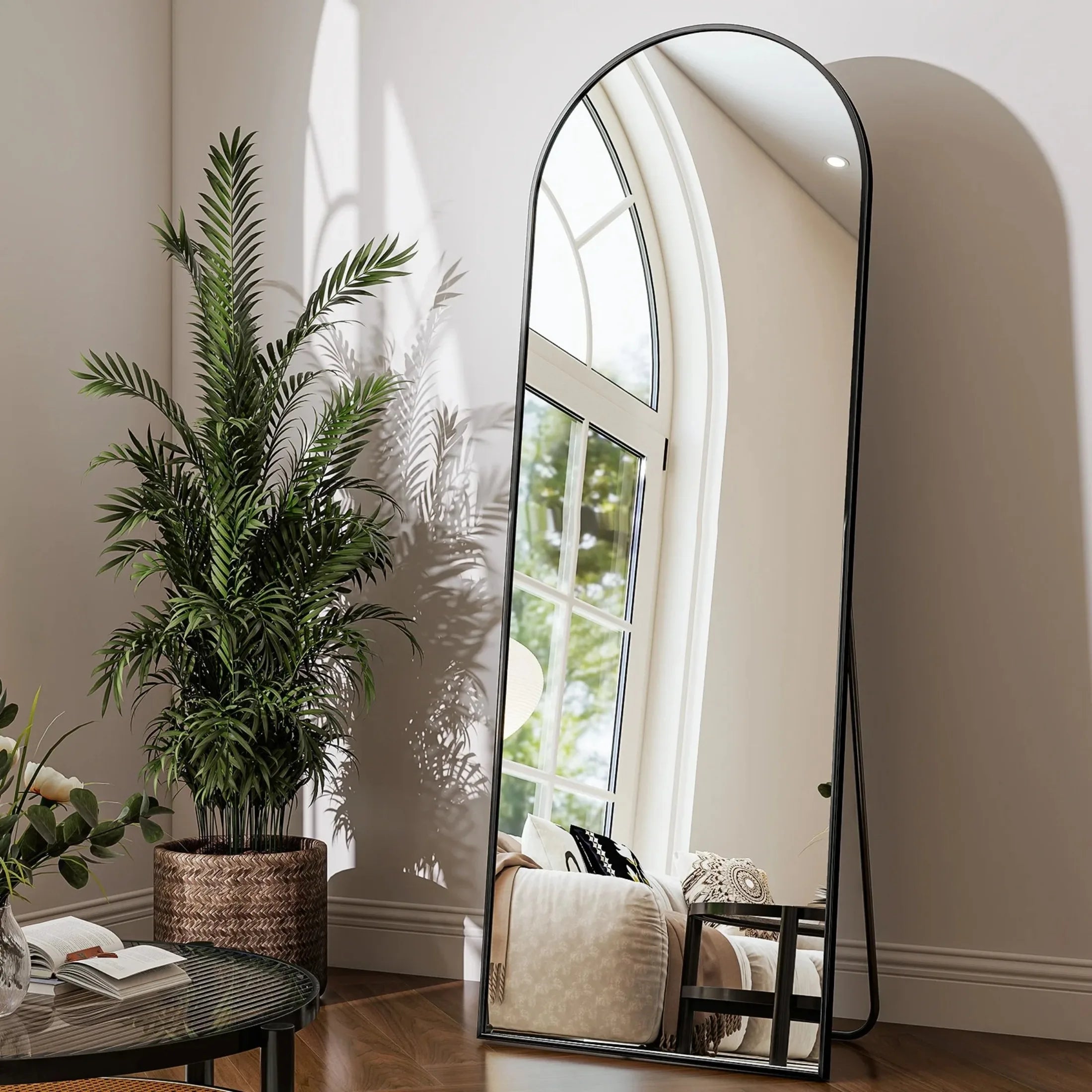59"x 16" Arched Full Length Mirror Full Body Floor Mirrors, Black