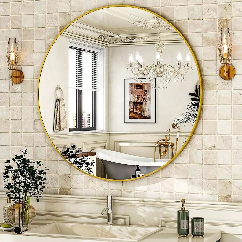 Wall Mirror 20 24 30 Inch Gold Finish For Bathroom Vanity, Bedroom, Entryway Elegant Modern Decor Accent
