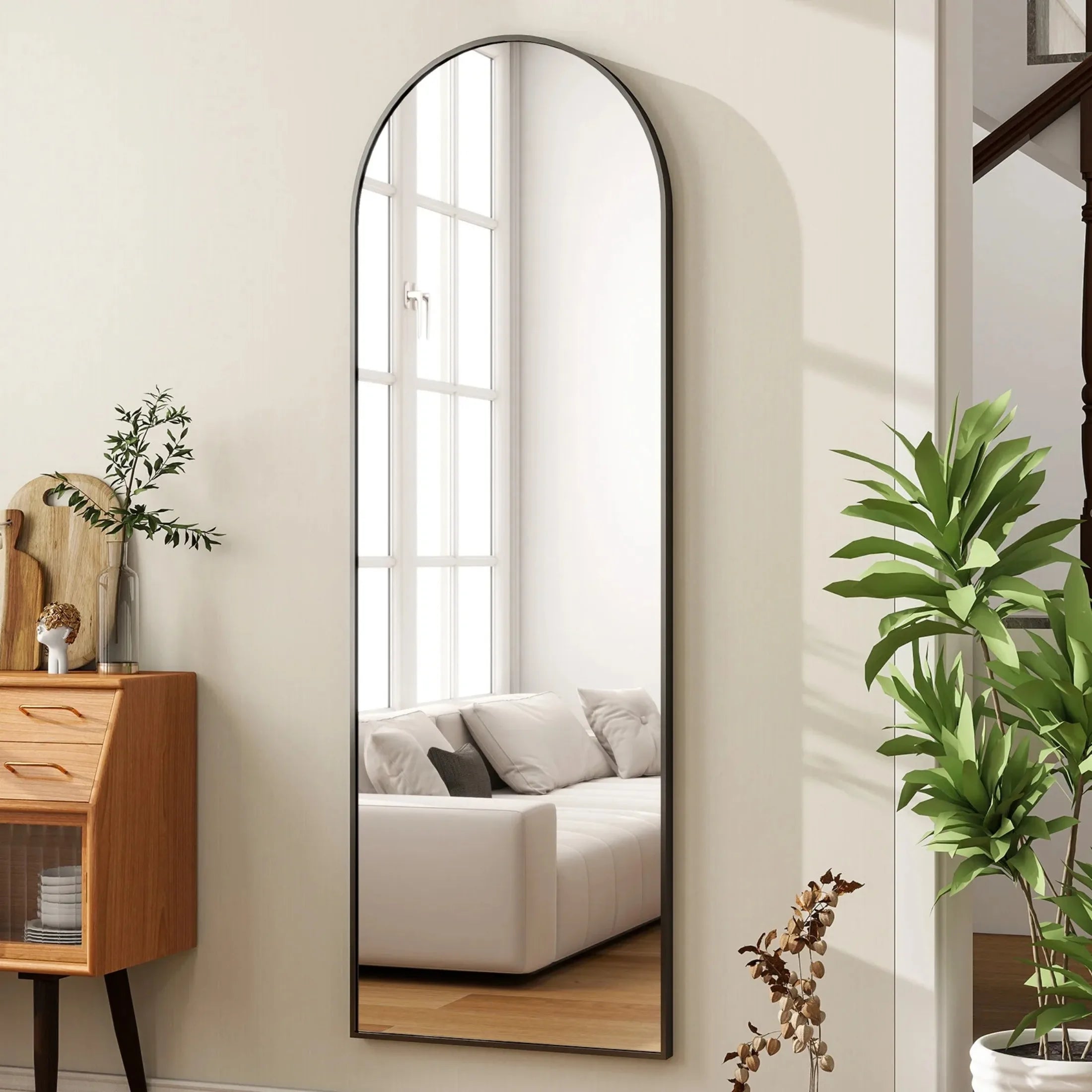 59"x 16" Arched Full Length Mirror Full Body Floor Mirrors, Black