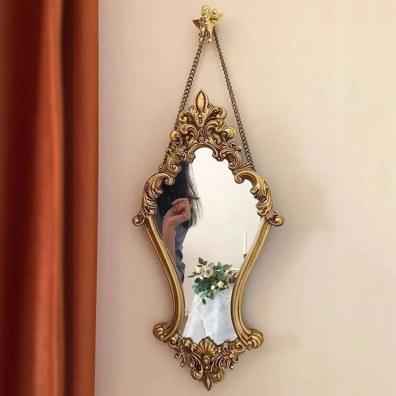 Vintage Carving Wall Mirrors Home Room Decoration Makeup Mirror Living Room Bedside Decoration Ornament Home Frame Picture Gifts