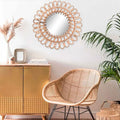 Rattan Round Mirror,Rattan Wall-Mounted Mirrors,Creative Art Deco Round Mirror Living Room Wall Hanging Mirror Bathroom Toilet